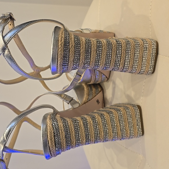 DOSIA Jessica Simpson Wegde Platform Espadrille High Heel Silver Rhinestone Shoe - Picture 5 of 8